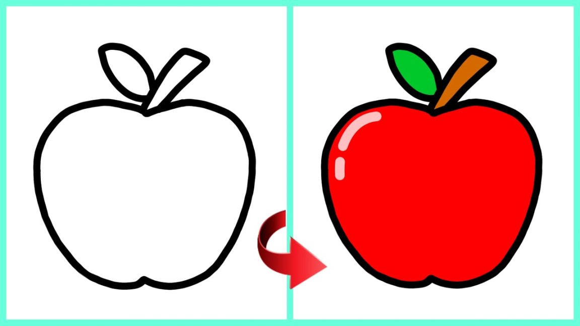 Cara menggambar dan mewarnai buah apel