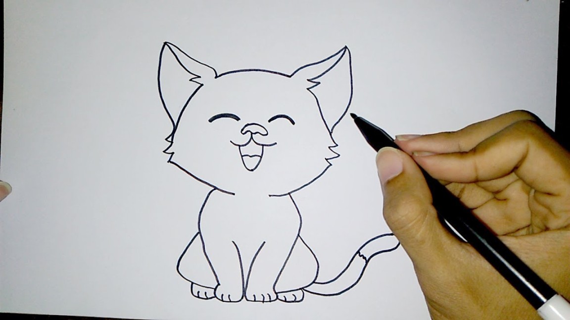 Cara Menggambar Kucing Lucu Sederhana  How to draw a cat easy
