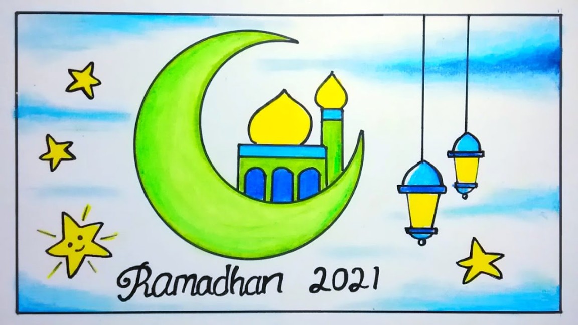 Cara menggambar poster marhaban ya ramadhan