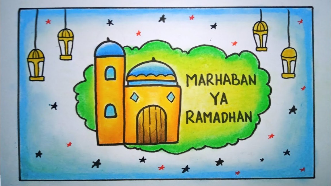 cara menggambar poster menyambut bulan ramadhan,marhaban ya ramadhan
